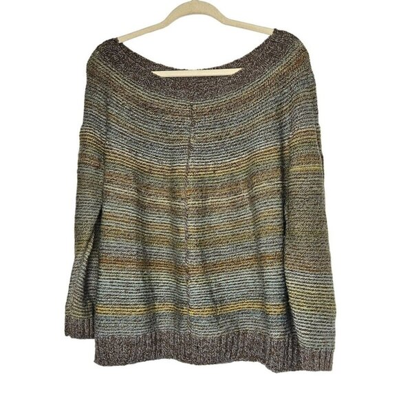 Hand Knit Wool Sweater Oversized Fit  Earth Tone Stripes Cozy Winter Wear size L - Picture 1 of 10